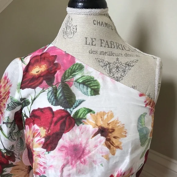 NWT La Maison Talulah Garland Mini Dress Womens Small Cream Red Floral One Arm